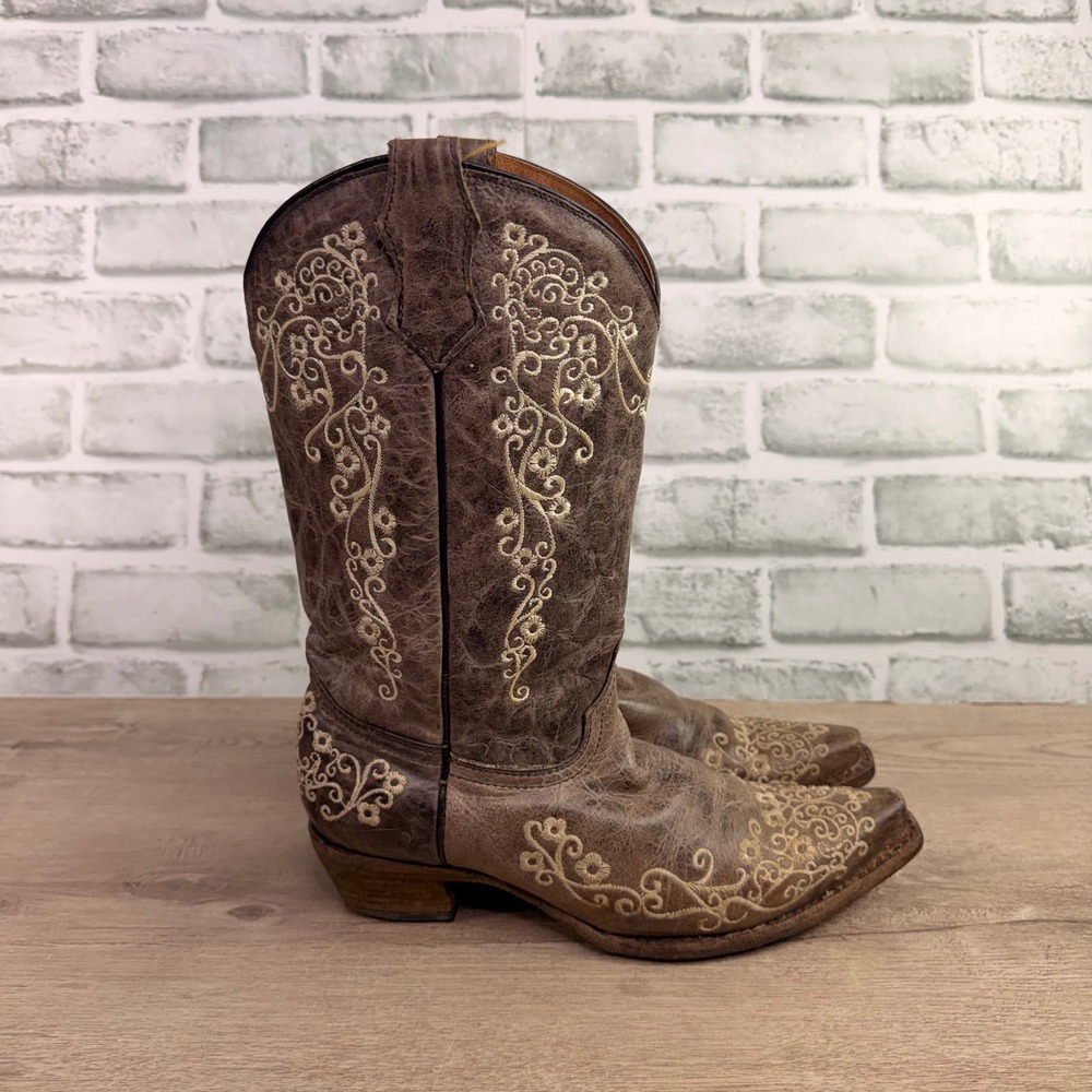 Corral Embroidered Snip Toe Western Boots Brown Womens 8